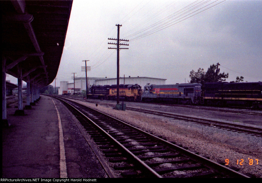 A colorful freight train working the yard